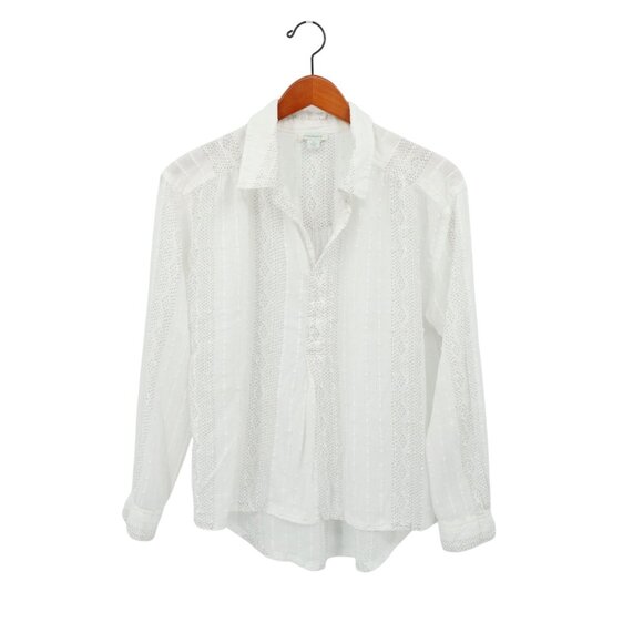 Sundance White Swiss Dot Gray Pebble Stripe Sheer Popover Blouse Top S - Picture 1 of 4